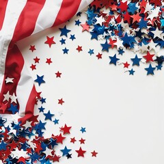Festive Flowing American Flags with Stars Background