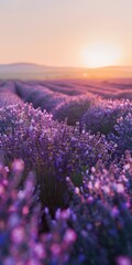 Obraz premium Lavender Field At Sunset With Mountain Views