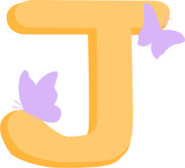 Naklejka premium alphabet letter J, J, j, letter J, English letters, butterfly, letters, English letters
