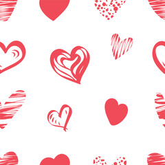 Red love heart seamless pattern illustration. Cute romantic pink hearts background print. Valentine's day holiday backdrop texture, romantic wedding design.