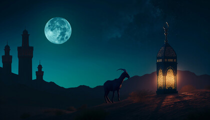 Eid Al Adha Mubarak . Creative ads for social media , banner, poster, greeting card. 3D illustration .