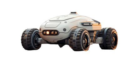 Futuristic White All-Terrain Vehicle With Illuminated Lights