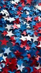 Festive Flowing American Flags with Stars Background