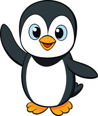 cute baby penguin cartoon Vector illustration waving isolated on a white background
