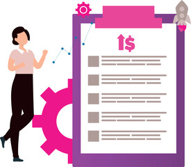 The girl is standing near the clipboard.