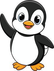 cute baby penguin cartoon Vector illustration waving isolated on a white background
