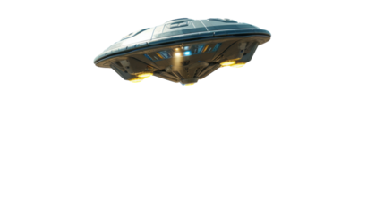 Grey And Yellow UFO Hovering In The Sky