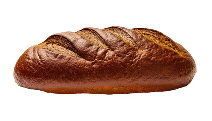 Appetizing, whole loaf of bread with a golden crust, set against a transparent background