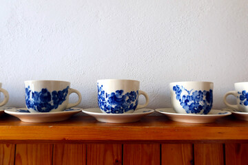 Traditional products from Wloclawek porcelain and pottery factory, Poland. Hand painted vintage mugs from Wloclawek faience factory