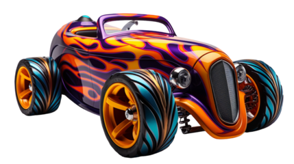 Custom Hot Rod With Flame Design and Blue Tires