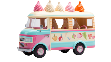 Pink and Blue Toy Ice Cream Van With Five Ice Cream Cones on Top