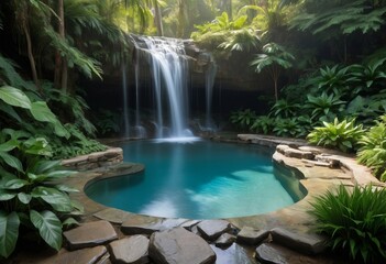 Naklejka premium A serene waterfall cascading into a crystal-clear pool.