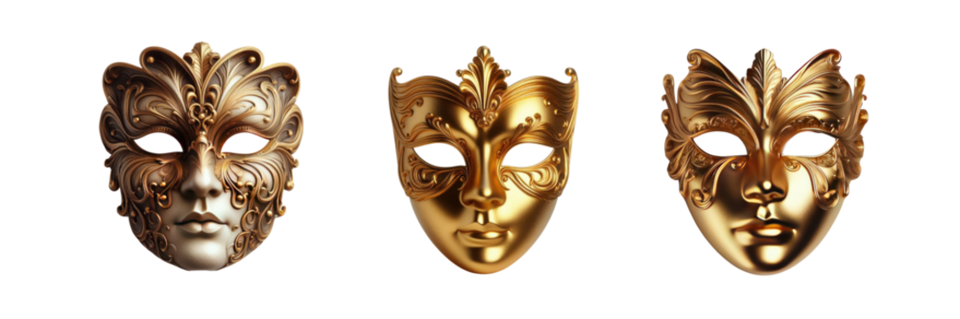 Set of Theatrical masks illustration, isolated over on transparent white background