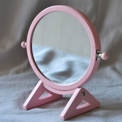 Soft and Elegant Pastel Pink Wood-Framed Cosmetic Mirror for Stylish Homes