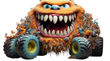 A Monster Truck Made of Toy Cars and Construction Equipment