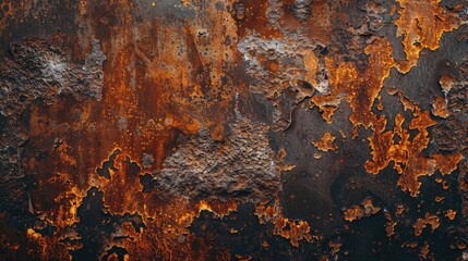 Close-up of a rusty metal surface with grunge texture and oxidation patterns