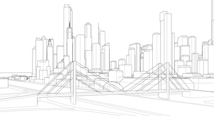 Obraz premium modern city panorama 3d illustration