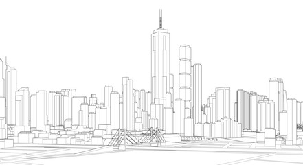 Obraz premium modern city panorama 3d illustration