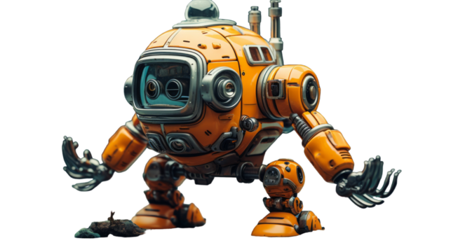 Orange and Black Robot Toy With Claws in Standing Pose
