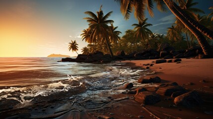 Tropical palm trees on sandy shoreline