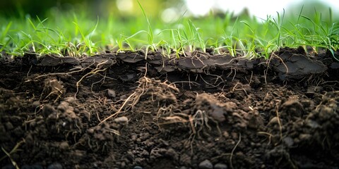 Illustration of soil layers with topsoil subsoil grass roots for agriculture. Concept Soil Layers, Topsoil, Subsoil, Grass Roots, Agriculture