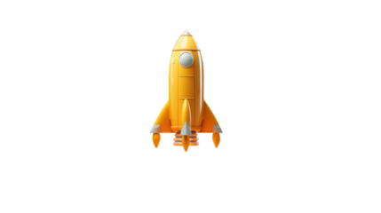 Yellow Toy Rocket Ship Against White Background