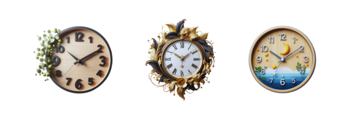 Set of Wall clock illustration, isolated over on transparent white background