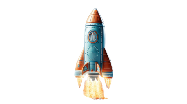 Retro Rocket Taking Off Against White Background