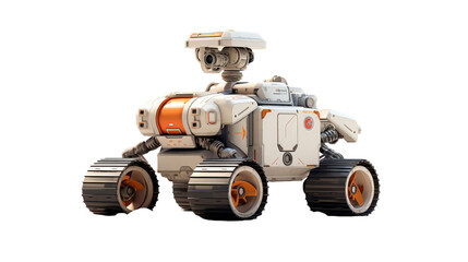 Futuristic White and Orange Rover With Tracks and Camera