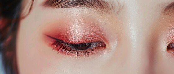 Naklejka premium Eyes Makeup Look with Glittery Pink Color