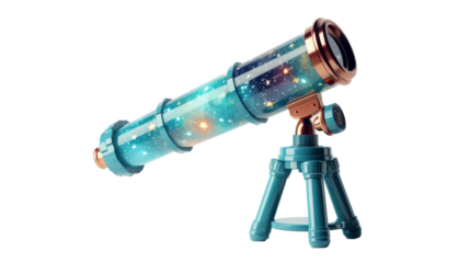 Teal and Copper Telescope With Starry Night Design on Tripod
