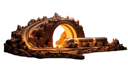 Model Train Approaching Tunnel Entrance in Rocky Terrain