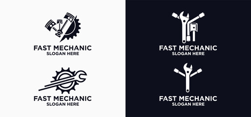 Mechanical technology logo, fast repair shop logo symbol, fast machine maintenance. piston spare parts
