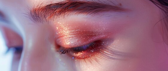 Fototapeta premium Eyes Makeup Look with Glittery Pink Color