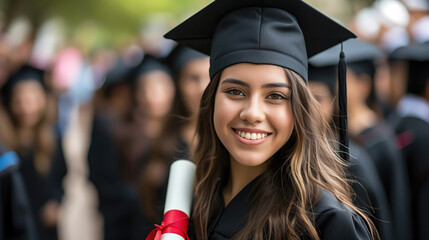 Happy Young Graduate Holding Diploma in Cap and Gown at Outdoor Ceremony.