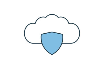 Cloud security upload icon. icon related to cloud computing. suitable for web site, app, user interfaces, printable etc. flat line icon style. simple vector design editable