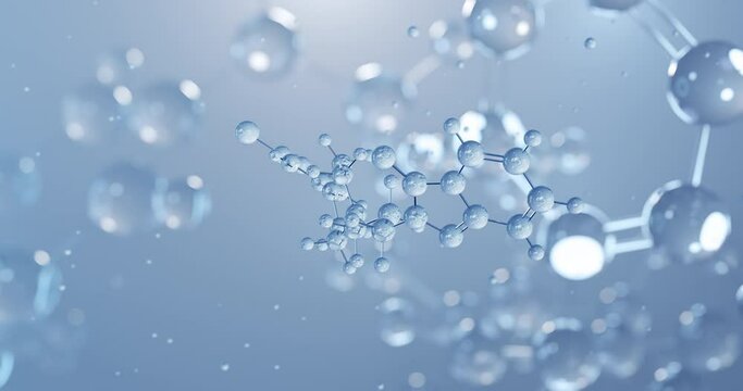 Trazodone, rotating 3D model of antidepressant, seamless looped video, molecular structure with selective focus