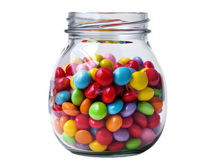 A glass jar filled with colorful candies