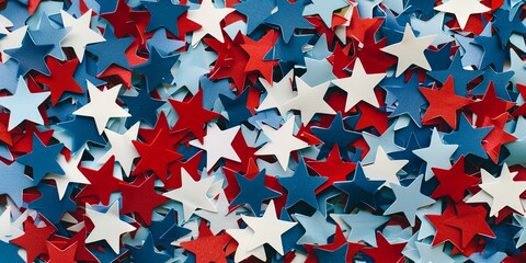 Festive Flowing American Flags with Stars Background