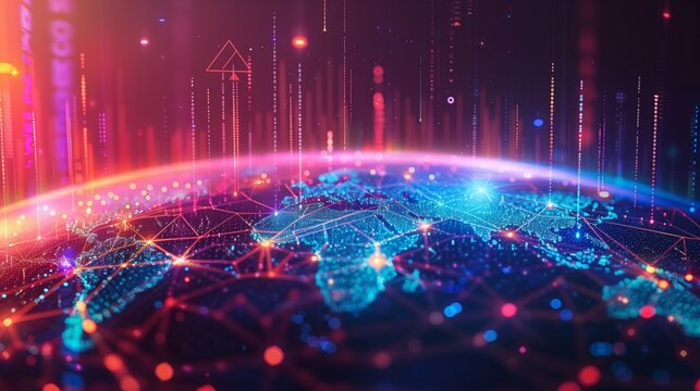 Digital Global Map Showing Network Connections, Data Flow, and Technology Communication Across the World in Futuristic Style