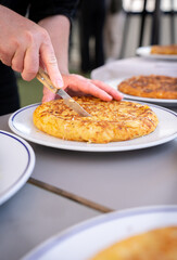 Slicing Spanish Omelette for Serving