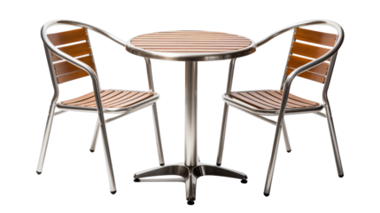Aluminum And Wood Outdoor Table Set With Two Chairs