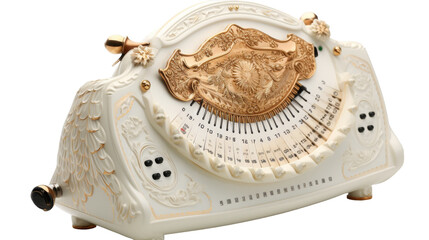 Antique White and Gold Ornate Music Box With Numbered Rotating Cylinder