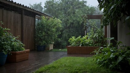 Fototapeta premium Home, garden, rain