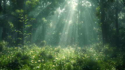 Fototapeta premium Atmosphere in the deep forest. generative AI