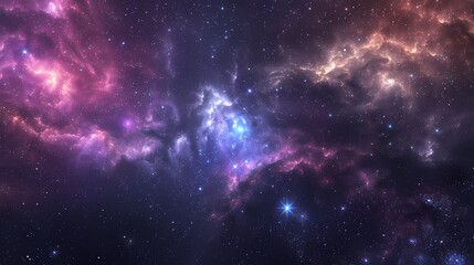 Naklejka premium Cosmic Deep Blue and Purple Gradient with Distant Stars and Nebulae