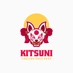 Vector Logo Illustration Kitsune Simple Mascot Style.