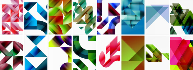 Set of abstract minimal geometric backgrounds with lines, circles and triangles. Vector Illustration For Wallpaper, Banner, Background, Card, Book Illustration, landing page