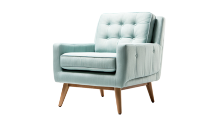 Light Blue Upholstered Armchair With Wooden Legs