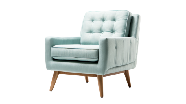 Light Blue Upholstered Armchair With Wooden Legs
